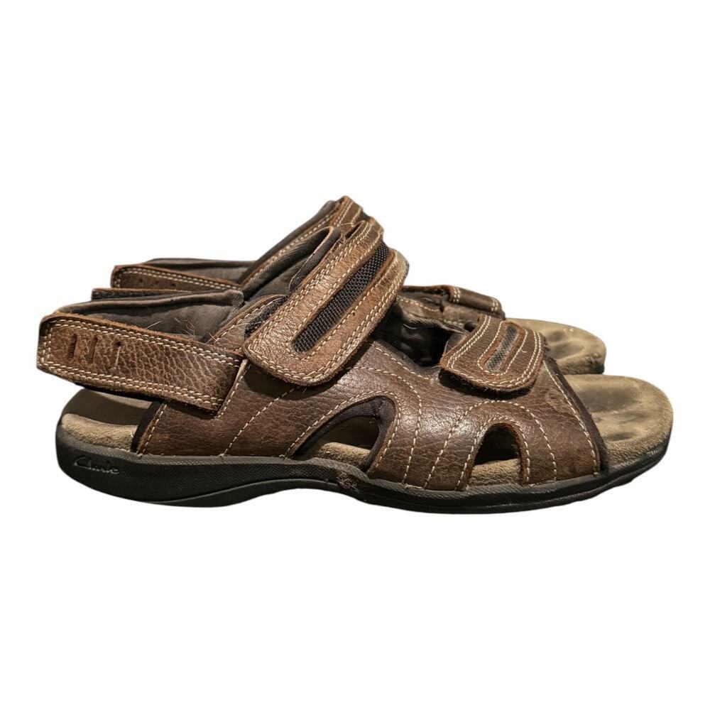 Clarks Sandals Men’s Size 8 Adjustable Strap Flats Comfort Brown Leather - Picture 2 of 9